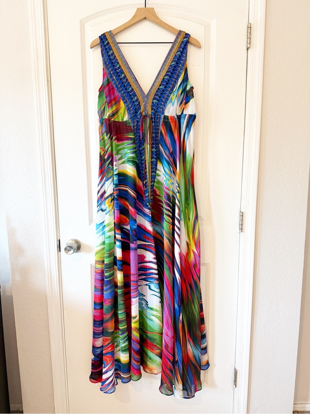 Boston Proper Watercolor Swirl Rhinestone Flowy Maxi Dress Sz 6